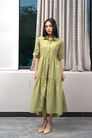 Đầm BABYDOLL Xanh Lá Nhún 2 Tầng